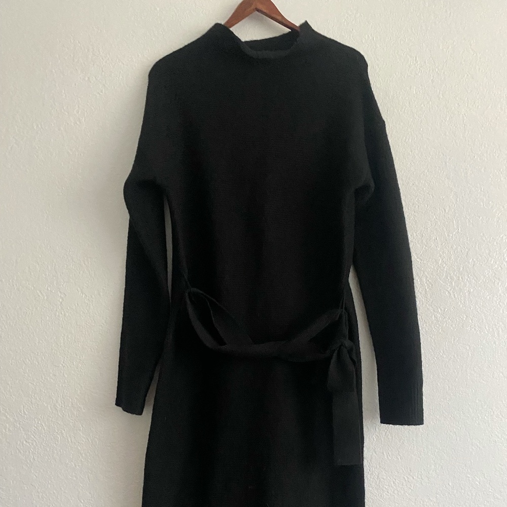Black Long Sleeve Sweater Midi Dress